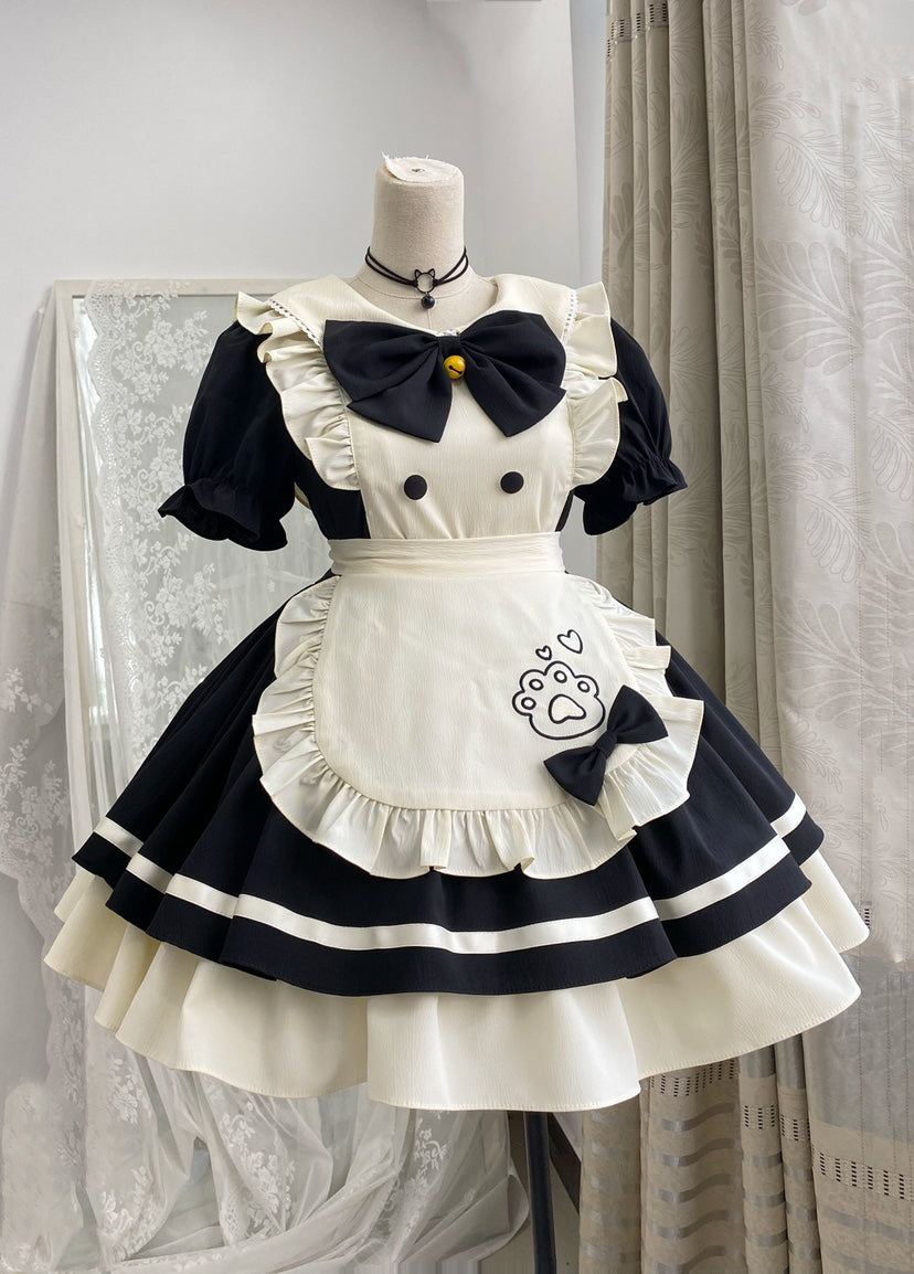 Qianmu - Cat Cafe - Maid Lolita OP dress with Detachable Bow and Apron