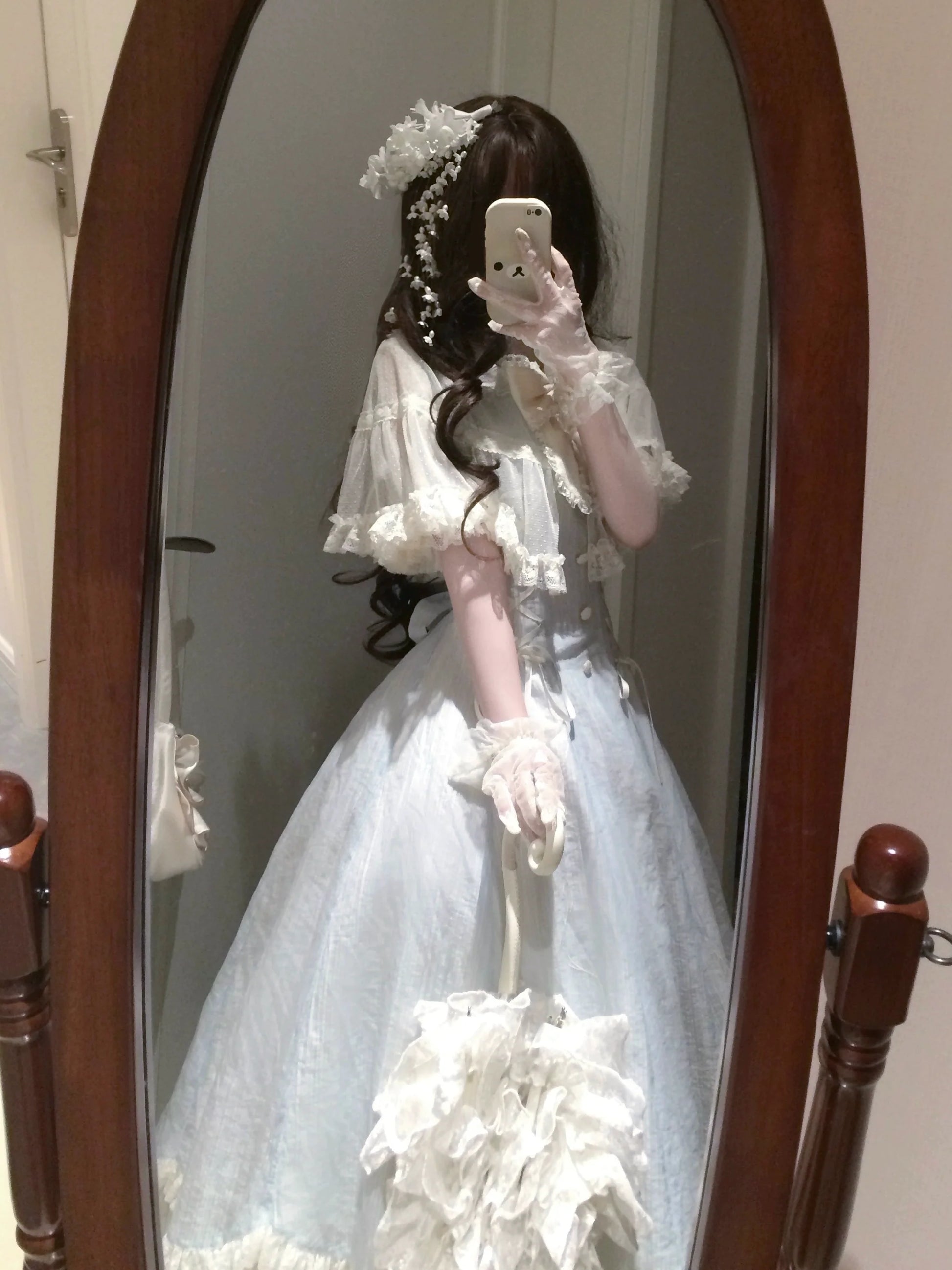 Kuma - Little Wind Chime - Elegant Lolita OP Water Blue Dress With Decorative Tulle Cape