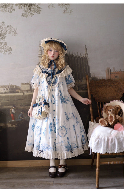 NanShengGe - Mulberry Poem - Country Lolita Printed Dress with Cardigan Set