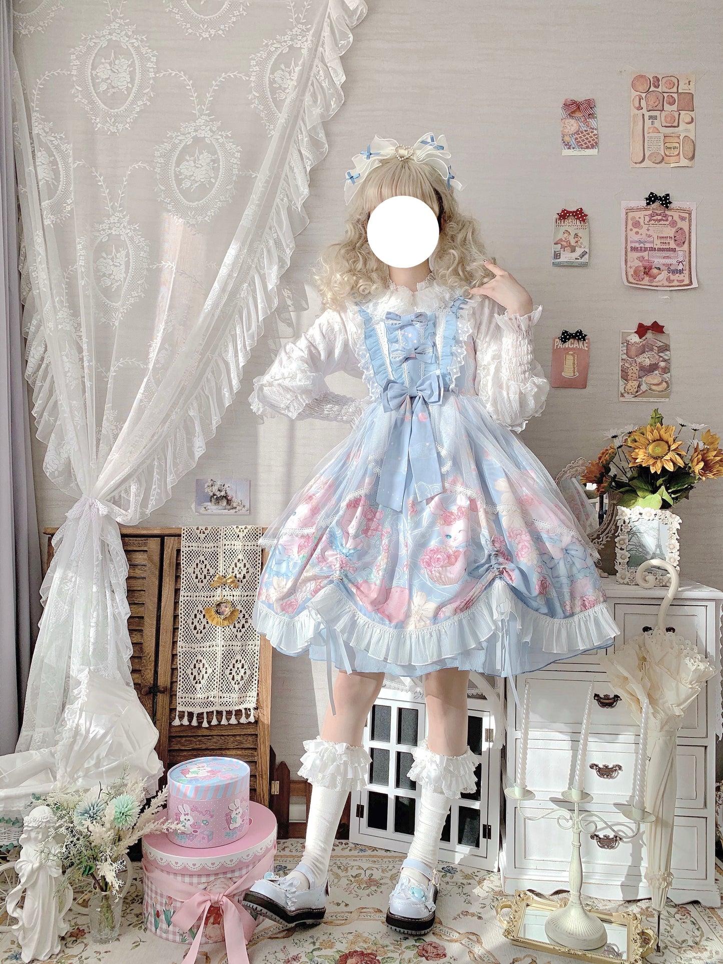 Sugar Girl - Sweet Lolita Summer JSK Dress, Wreath Bunny Printed
