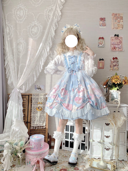 Sugar Girl - Sweet Lolita Summer JSK Dress, Wreath Bunny Printed