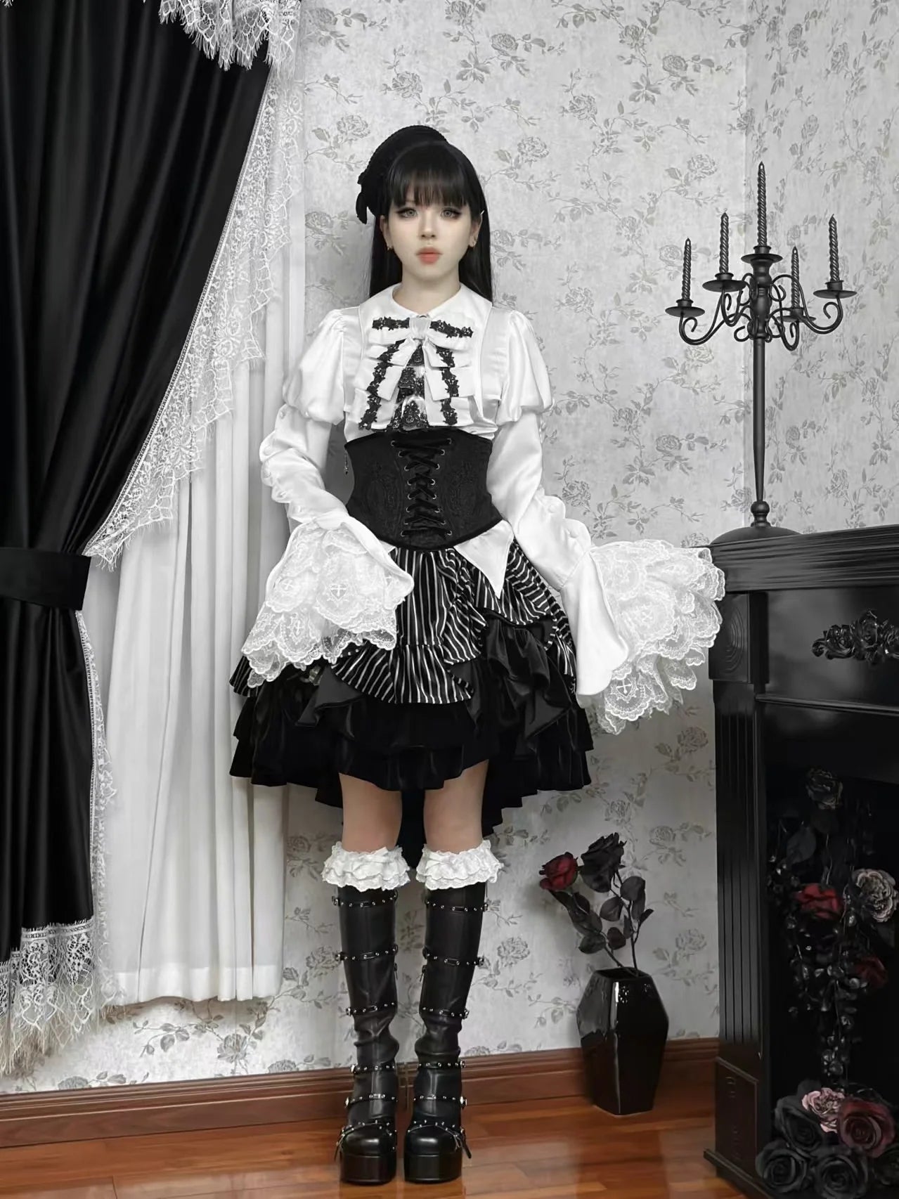 Maiden Portal - Heir Poem - Ouji Lolita Hime Sleeve Shirt, Trailing Hem