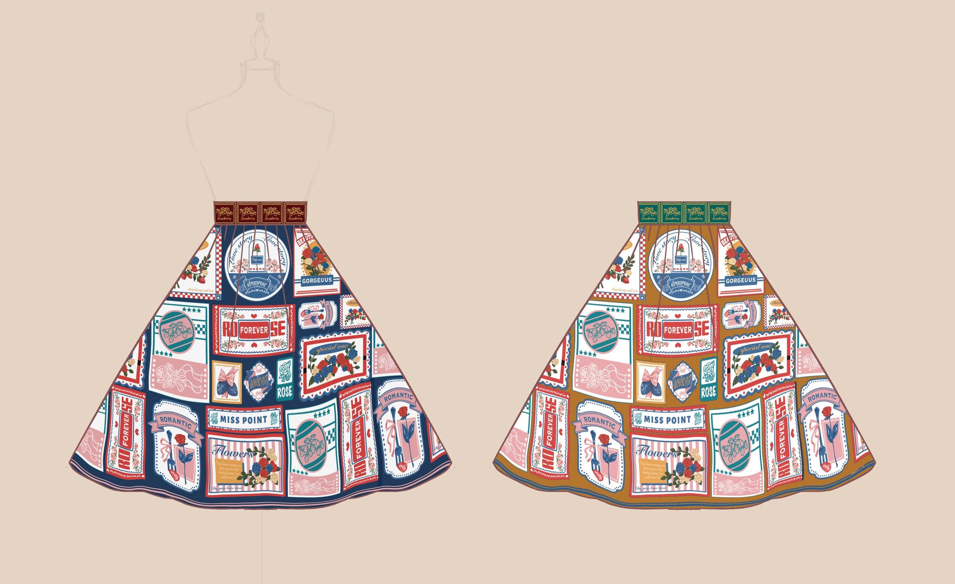 Miss Point - Strawberry Rose - Vintage American High Waist Lolita SK