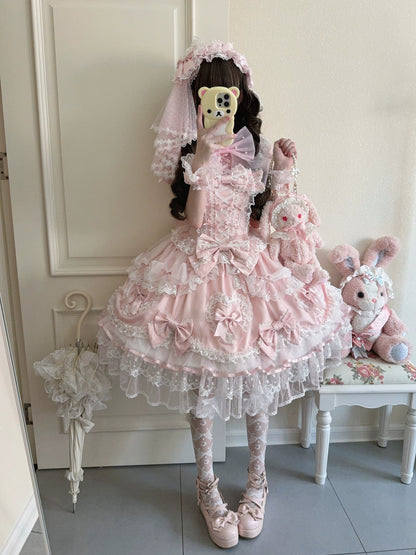 Sugar Girl - Velvet Sweetheart - Doll-like Sweet Lolita Jumper Dress, Bow Accents