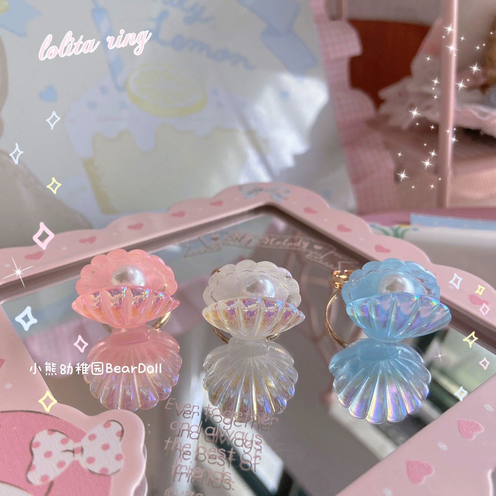Bear Doll - Kawaii Lolita Ring Adjustable Shell Heart Shape Accessories