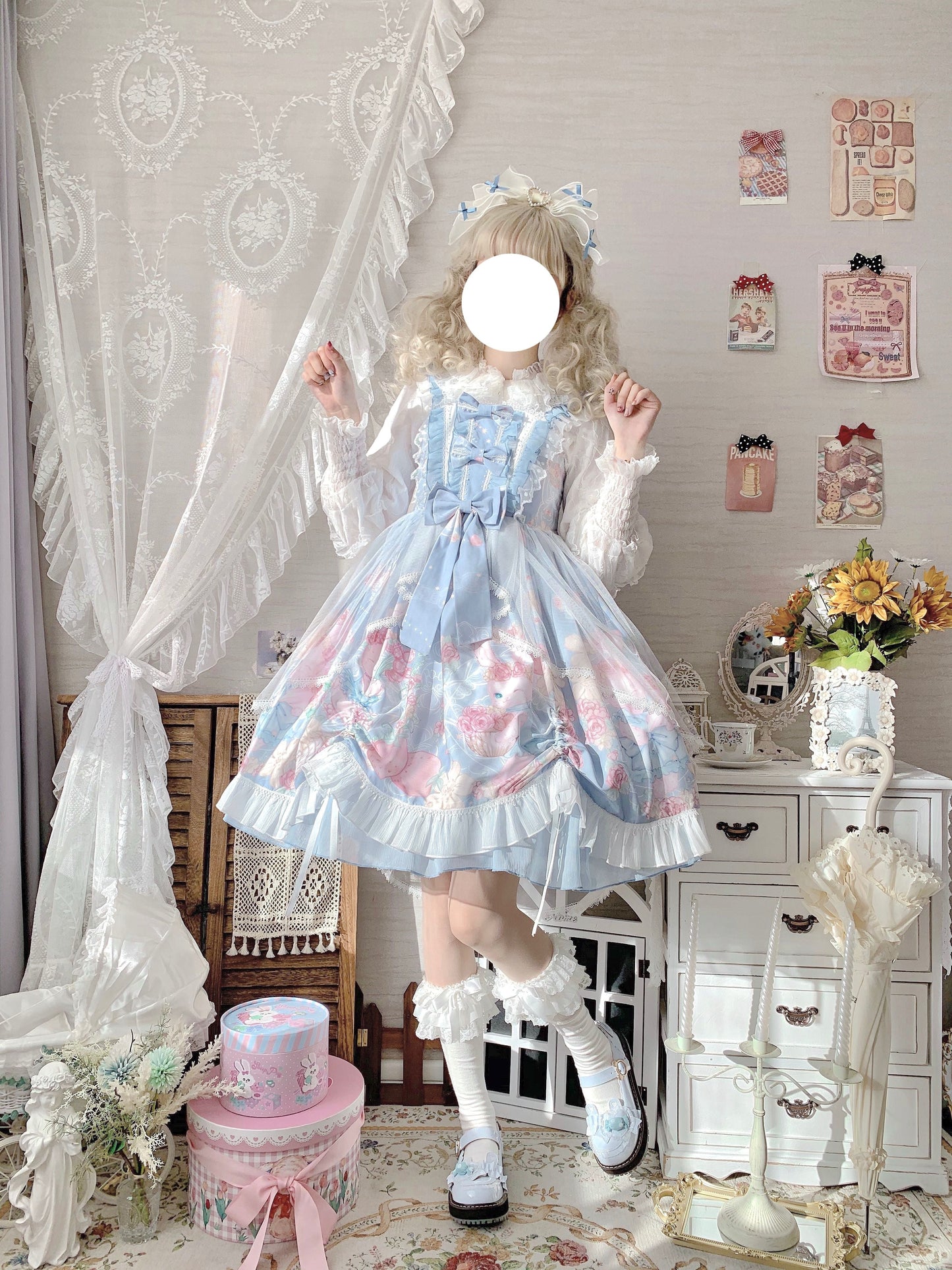 Sugar Girl - Sweet Lolita Summer JSK Dress, Wreath Bunny Printed