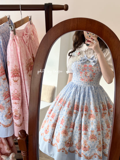 Strawberry Witch - Rose Garden Bunny - Daily Lolita Rose Bunny Printing OP JSK Dress Set