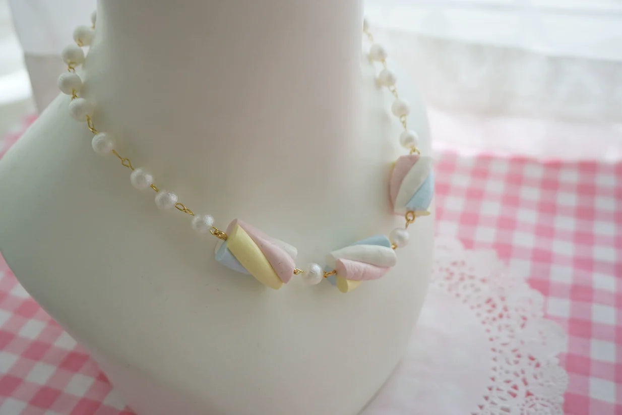 Cat Tea Party - Sweet Lolita Accessories Simulated Cotton Candy Clay Bracelet Necklace