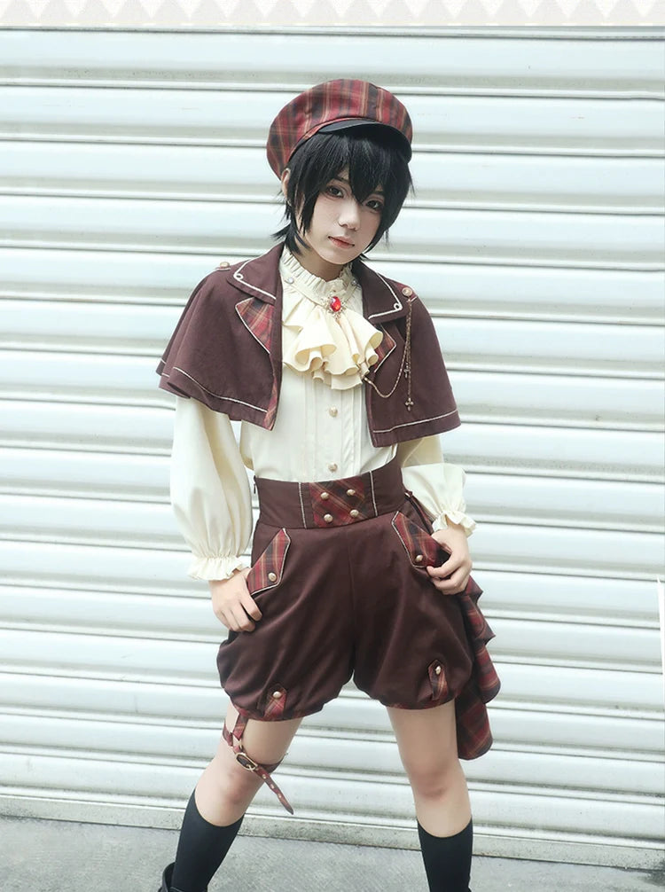 Forest Fluorescent Carps - Queen's Game - Military Lolita OP, Ouji Plaid Lolita Dress Set