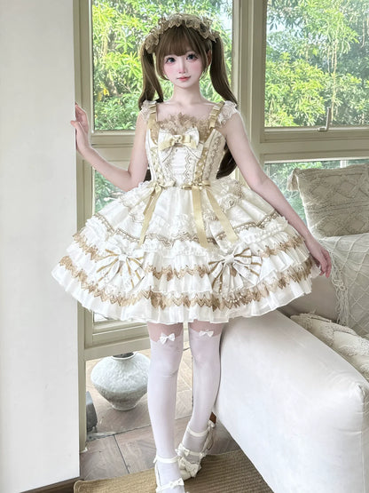 Hanguliang - Gilded Memories - Princess Lolita Jumper Dress, Tiered Ruffles
