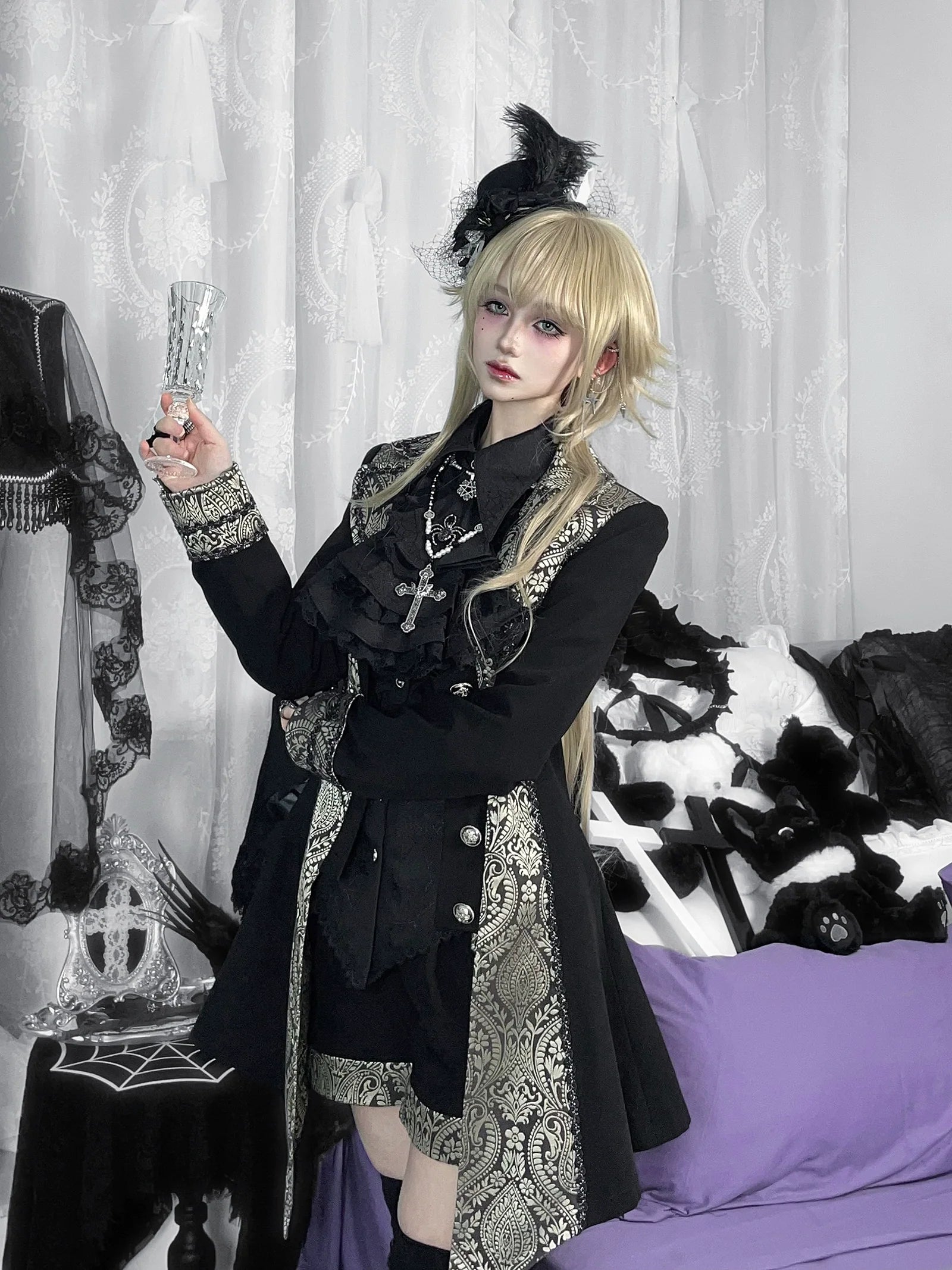 Little Dipper - Cold Rice - Ouji Lolita Shirt With Spiderweb Pattern in Several Versions