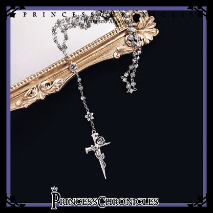 Princess Chronicles - Yan Ye - Gothic Lolita Cross Shaped Rose Necklace