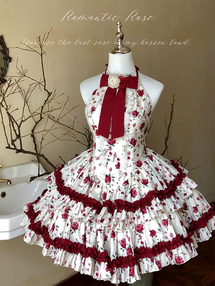 Diamond Honey Lolita - Heart Rose - Vintage Lolita Jumper Dress Retro Rose Lolita JSK