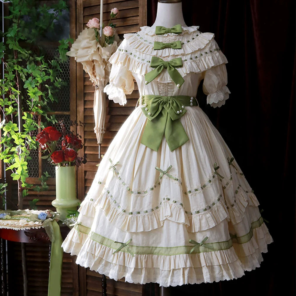 Lemon Cantata - Lily of the Valley - Country Lolita OP Dress, Tiered Ruffles