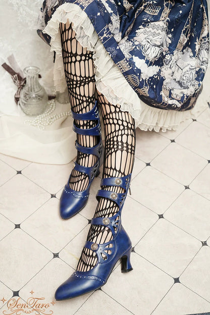 Sentaro - Floral Carved - Vintage Lolita Shoes Mary Jane Hollow-out Ankle Boots