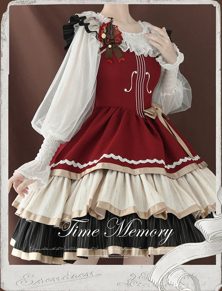 Time Memory - Layered Heart - Sheer Classic Shirt with Mutton Sleeves & Polka Dot