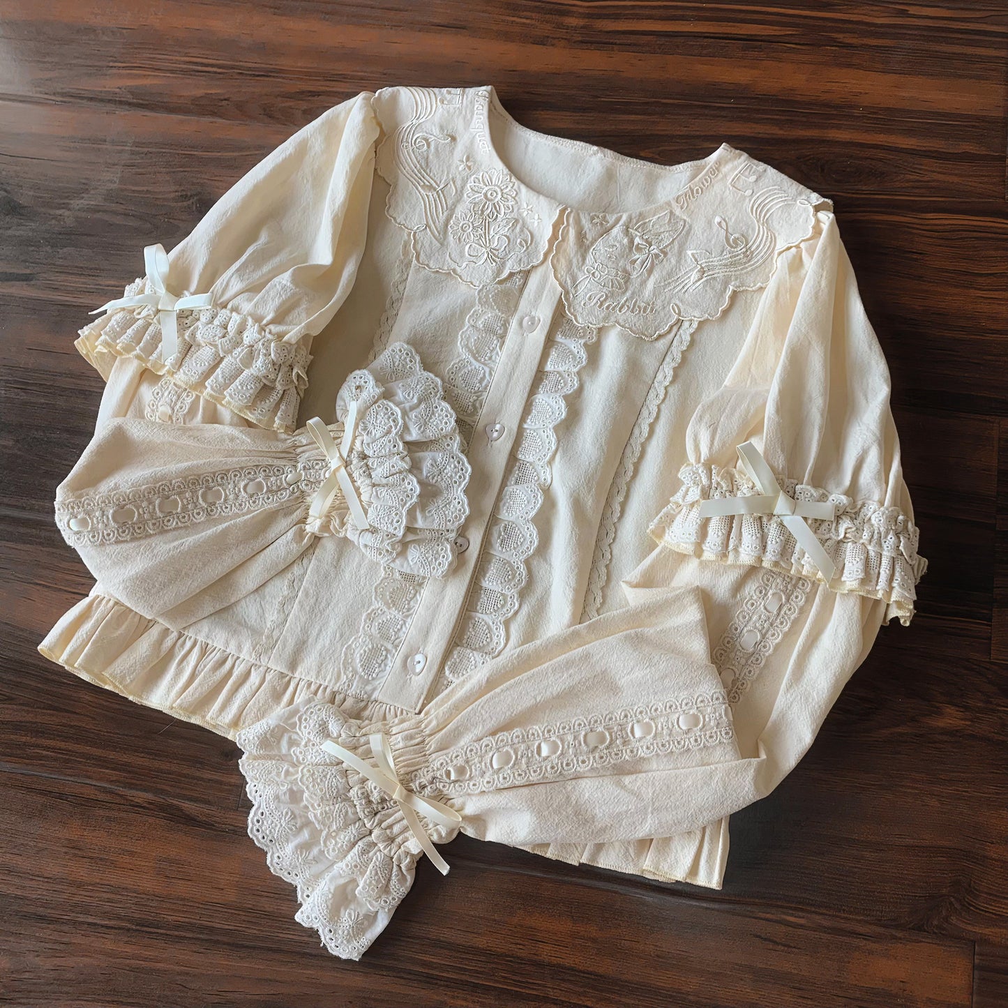 Flower Banquet - Kawaii Lolita Cotton Bunny Embroidery Blouse