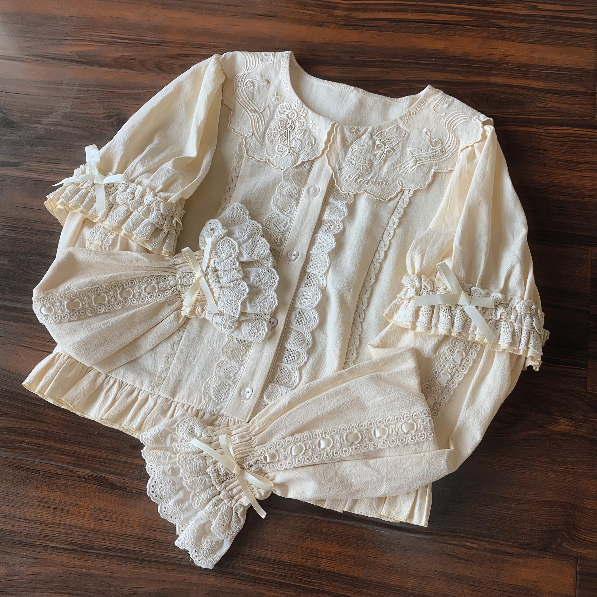 Flower Banquet - Kawaii Lolita Cotton Bunny Embroidery Blouse