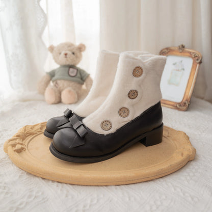 Dolly Doll - Winter Lolita Boots Fur Mary Jane Lolita Low Heel Shoes