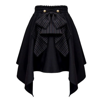 Mr. Yi's Steam Continent - Gothic Lolita Skirt Black High-Waisted Leather Waistband Skirt