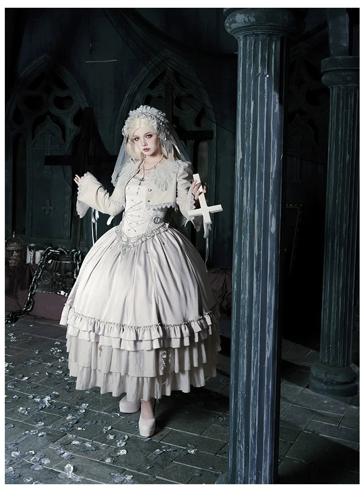 With PUJI - Letter and Poetry ﾂｷ Humanoid Robot - Silver Gothic Lolita Mermaid Skirt Set