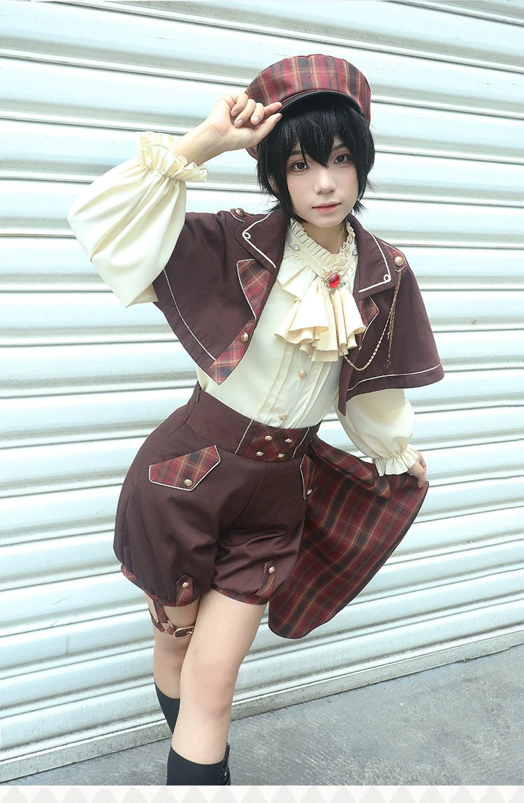 Forest Fluorescent Carps - Queen's Game - Military Lolita OP, Ouji Plaid Lolita Dress Set