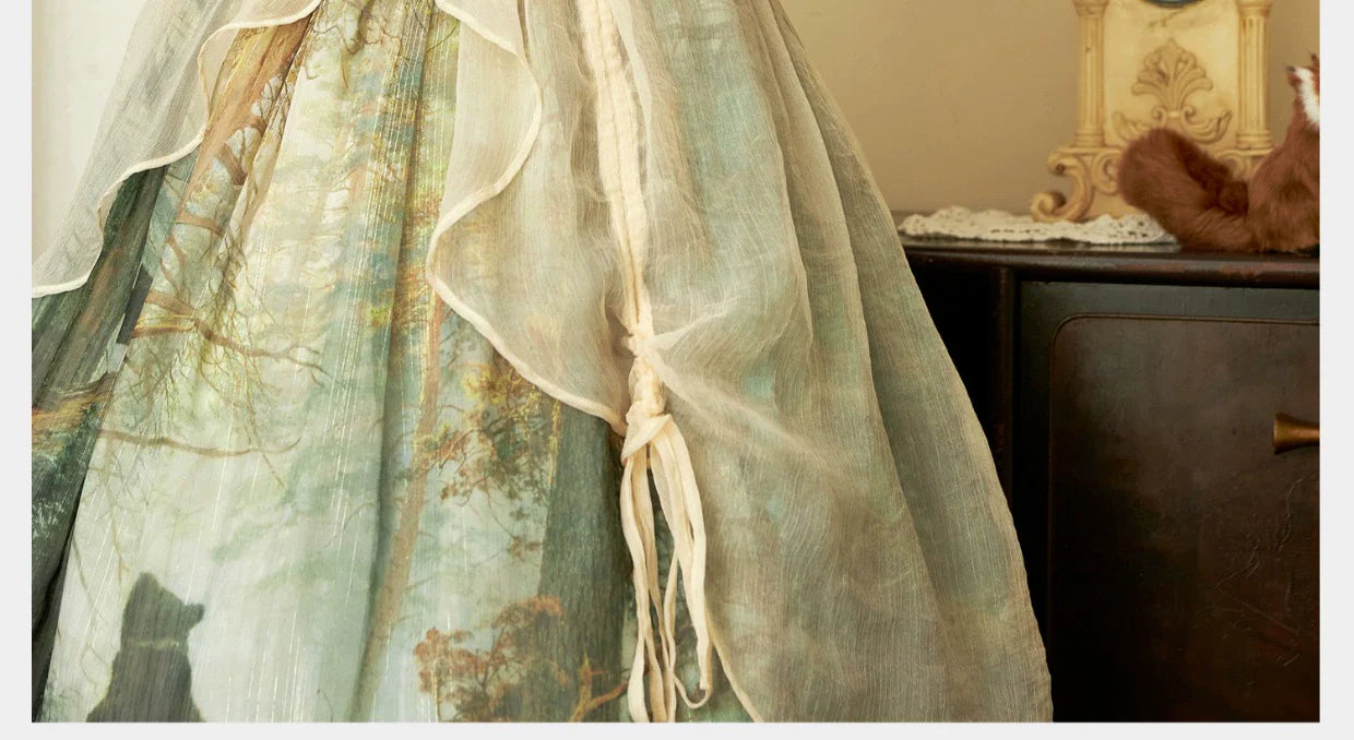 Cyan - Morning of Pine Forest - Elegant Lolita Bear Print Skirt