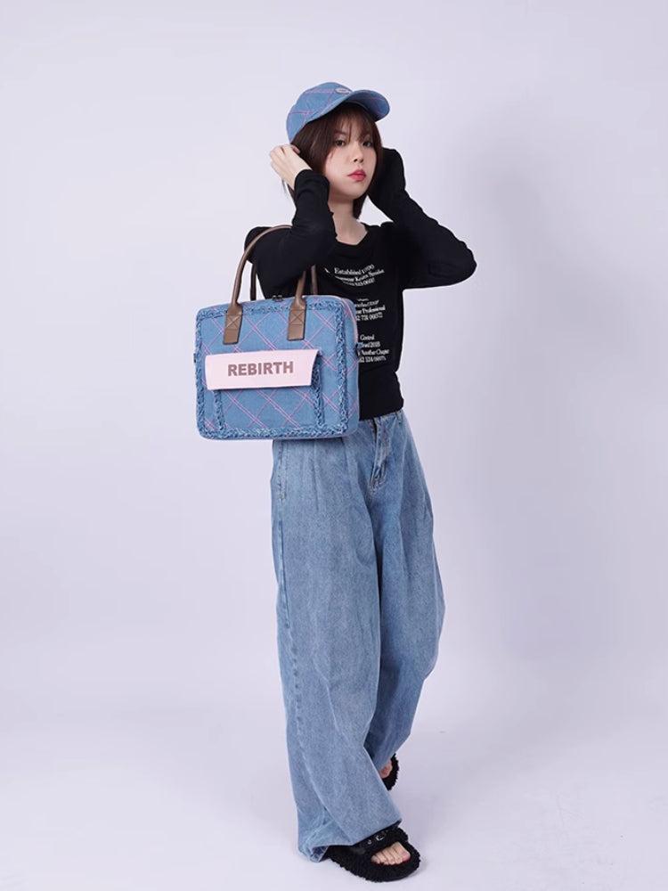 Plaid denim computer bag【s0000007318】