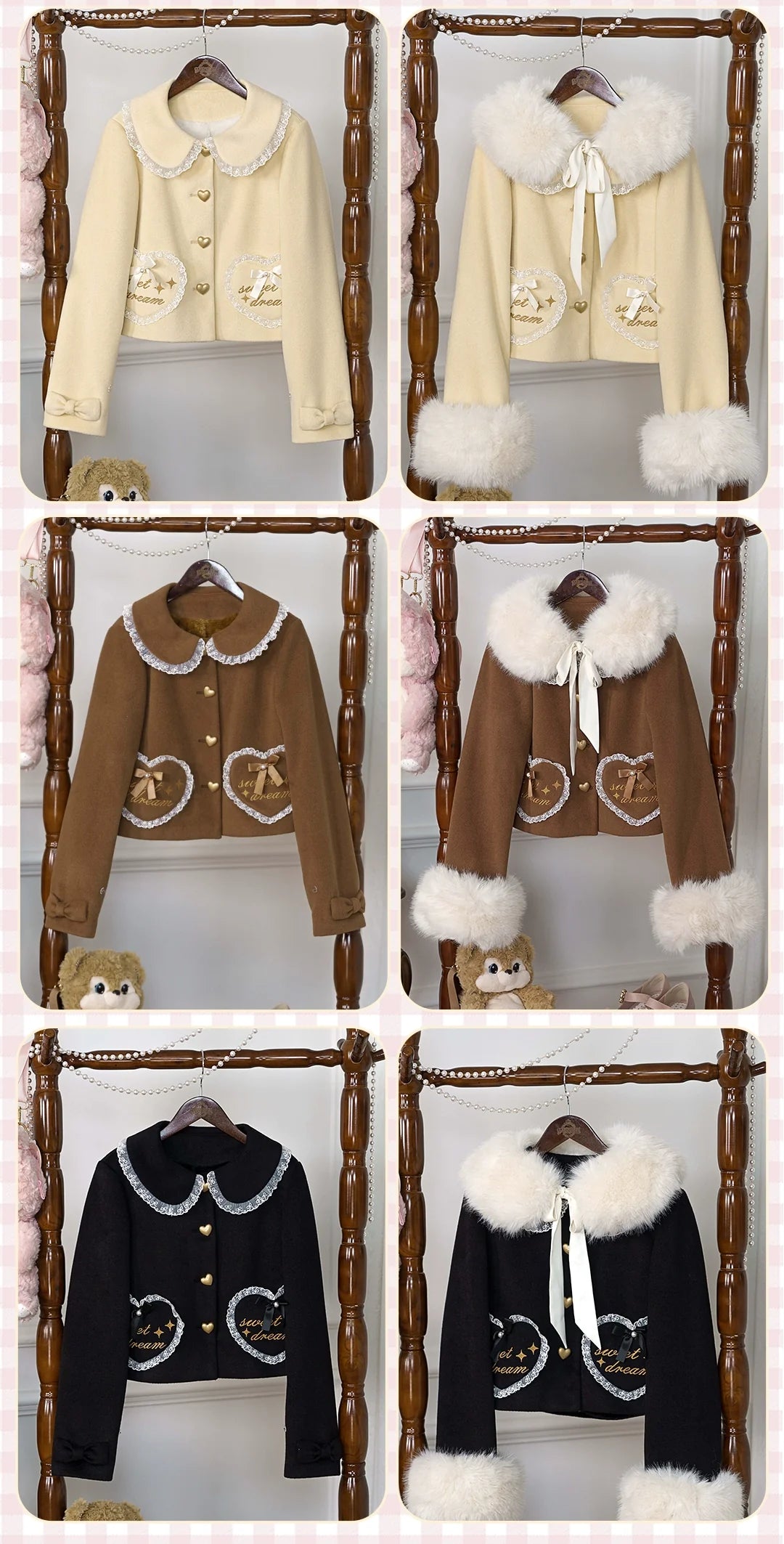 Dream Magic Box - Milk Puff - Winter Fleece-lined Sweet Lolita Coat, Detachable Collar
