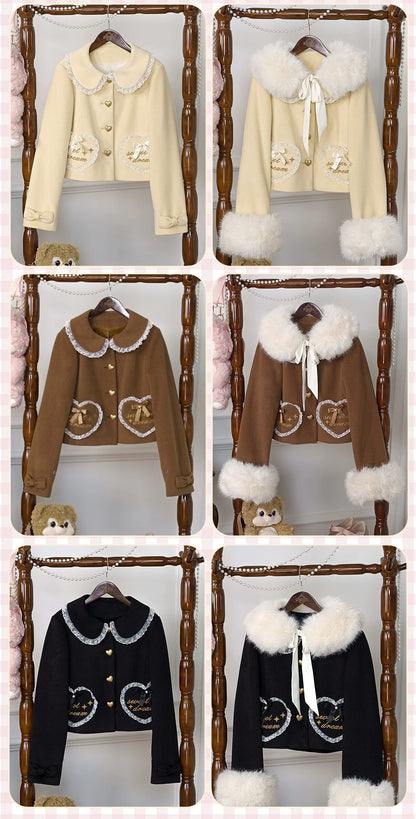 Dream Magic Box - Milk Puff - Winter Fleece-lined Sweet Lolita Coat, Detachable Collar