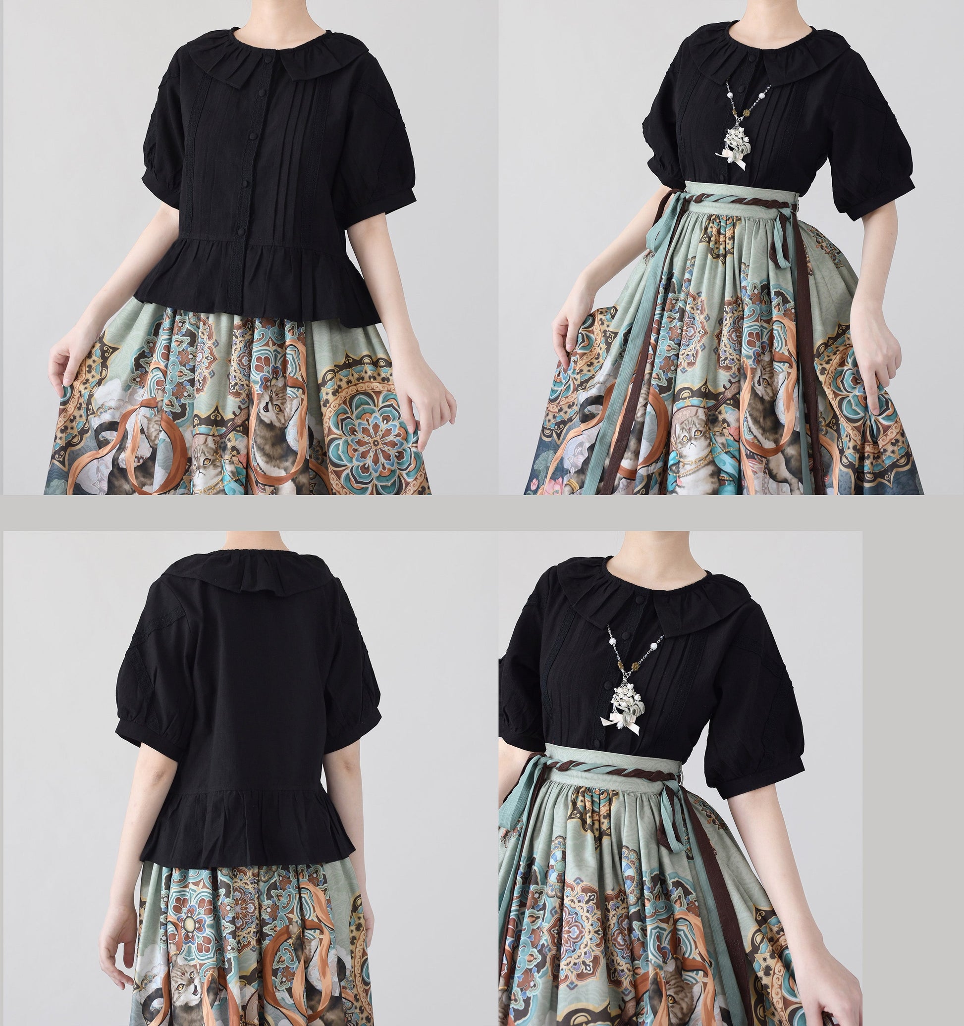 MIST - Spring Retro - Cotton Kawaii Lolita Shirt with Ruffled Neck and Lace Detail