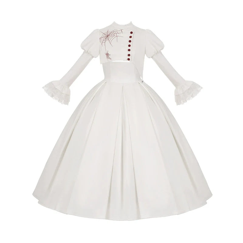 With PUJI - Enigmatic Night Poem - Halloween Gothic Lolita Fishbone Bustier Dress Embroidered Coat