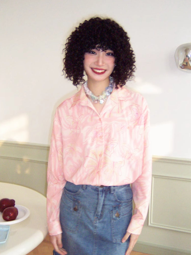 Butterfly print loose long sleeve shirt【s0000006553】