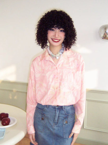 Butterfly print loose long sleeve shirt【s0000006553】