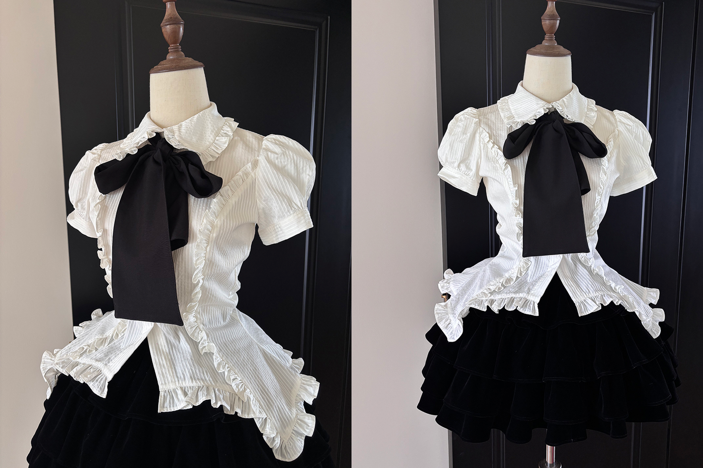 FlowerFairyDaily - Lilith - Gothic Lolita Short Sleeve Shirt, Detachable Tie