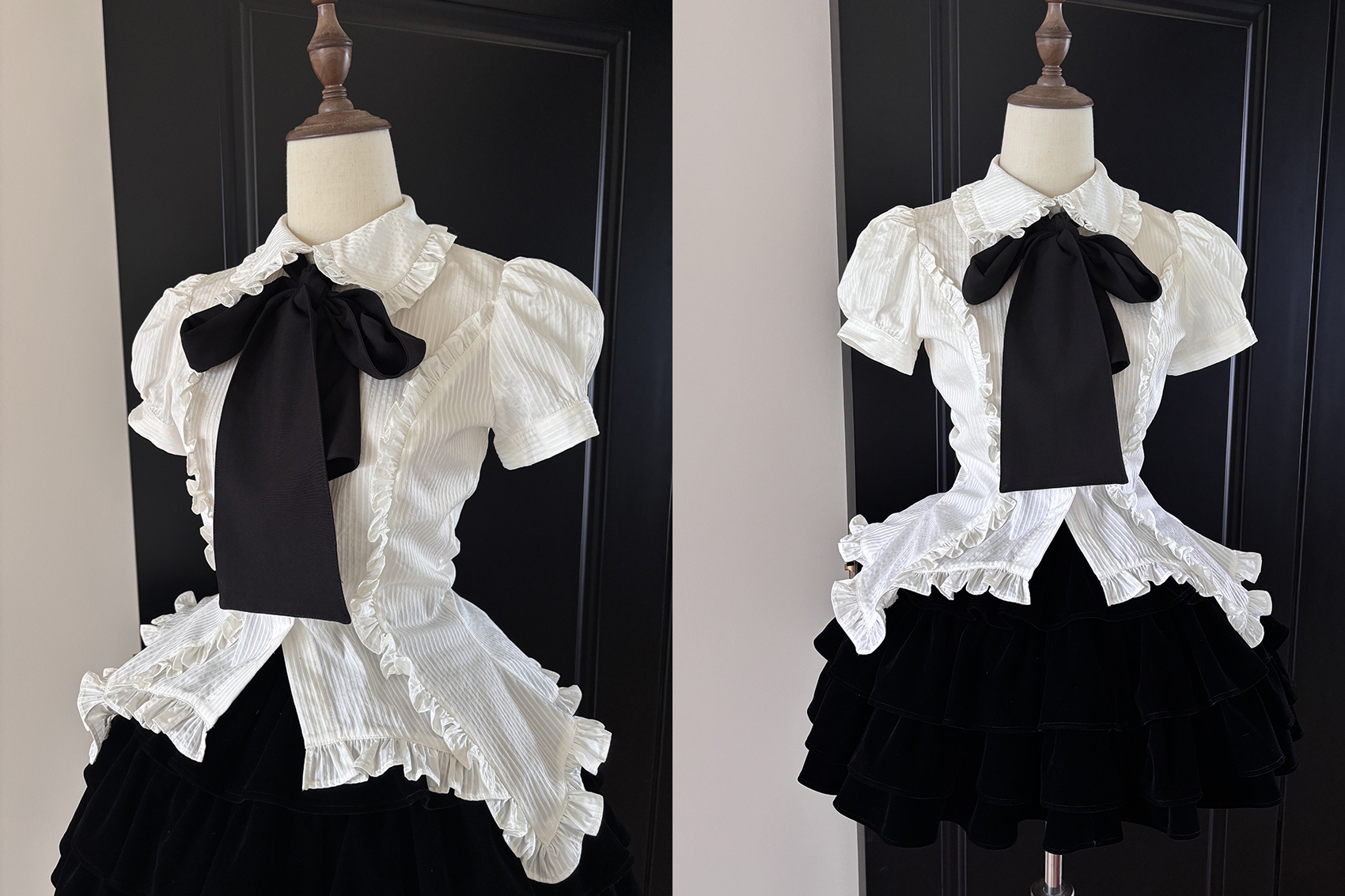 FlowerFairyDaily - Lilith - Gothic Lolita Short Sleeve Shirt, Detachable Tie