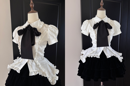 FlowerFairyDaily - Lilith - Gothic Lolita Short Sleeve Shirt, Detachable Tie