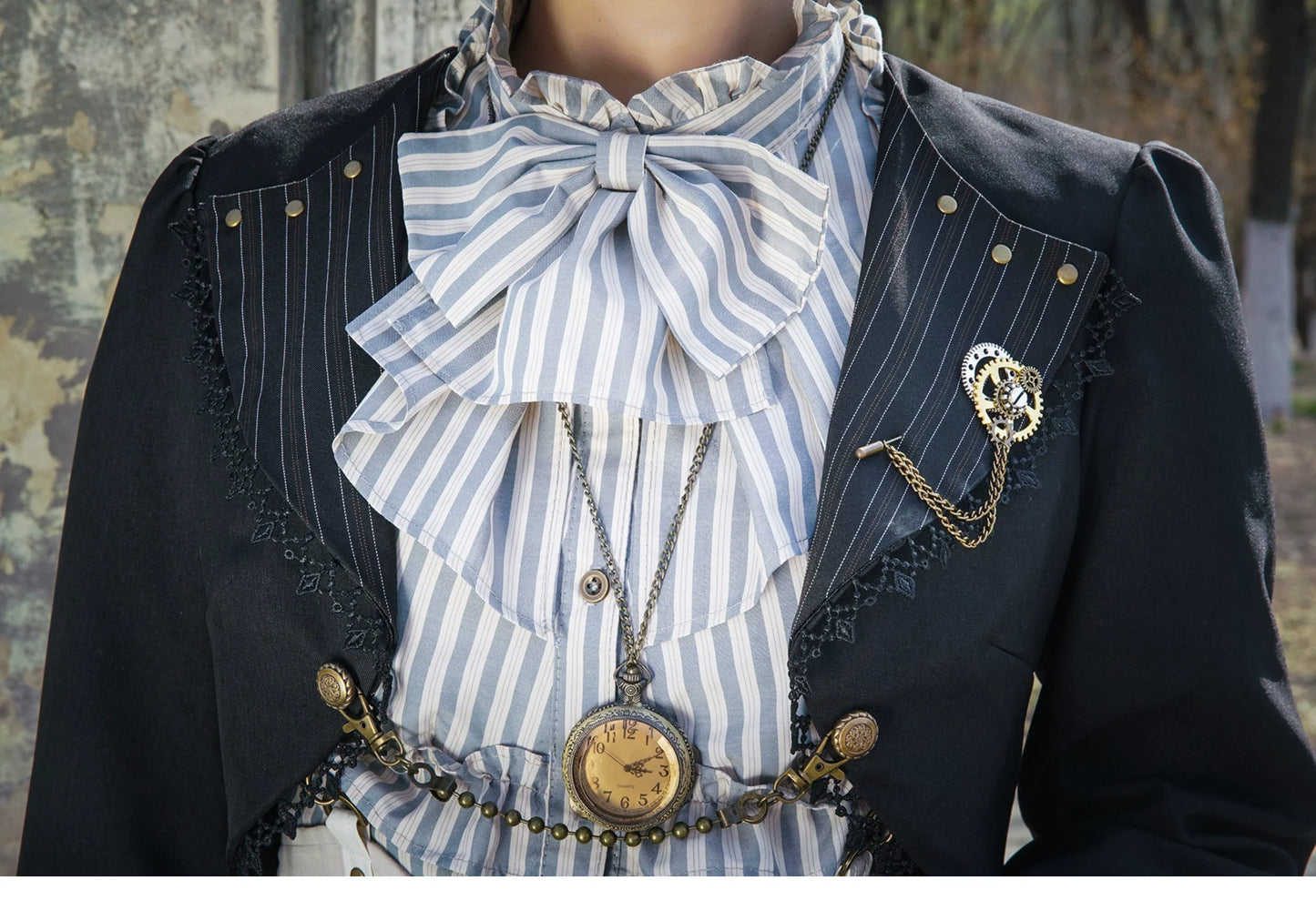 Mr. Yi's Steam Continent - Gothic Lolita Cardigan Long Sleeve Black Short Jacket