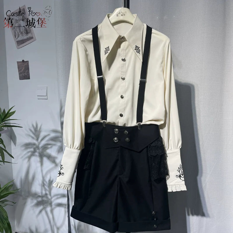 CastleToo - Night Raven Magic - Ouji Lolita Dress Set, Suspender Shorts & Cape