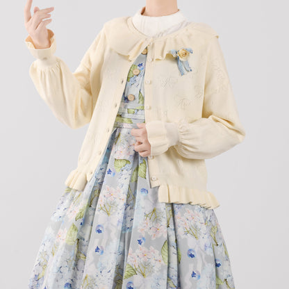 MIST - Vintage Lolita Bow Hollowed-out Sweater Ruffled Cardigan