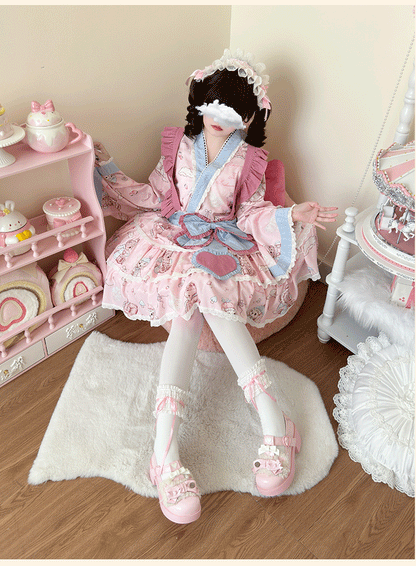 Niu Niu - Showa Moe Bear - Plus Size Wa Lolita Dress Set Kawaii Lolita SK Suit