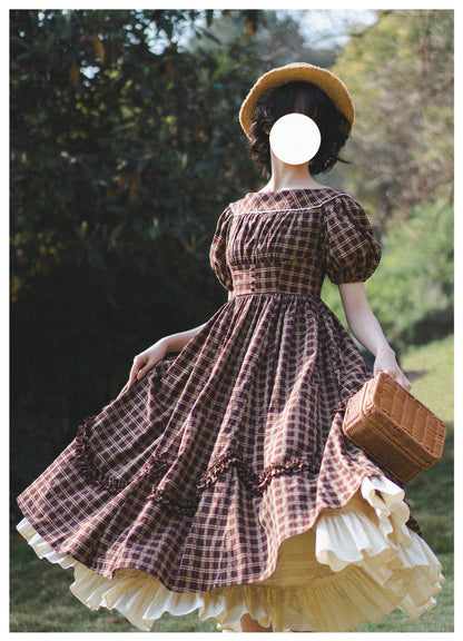 Forest Wardrobe - Forest Picnic - Classic Lolita OP Dress with Off-Shoulder and Lifting Hem