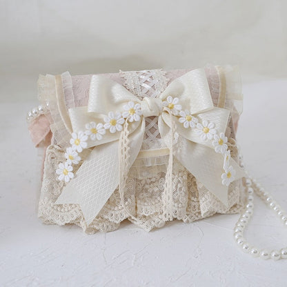 Xiaogui - Elegant Lolita Bag Daisy Pearl Chain Lace Handbag