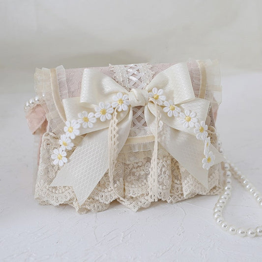 Xiaogui - Elegant Lolita Bag Daisy Pearl Chain Lace Handbag