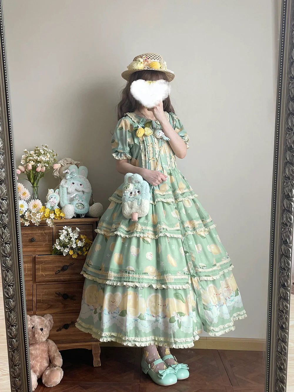 Miss Point - Lemon Chick - Country Lolita Printed OP With Button Front