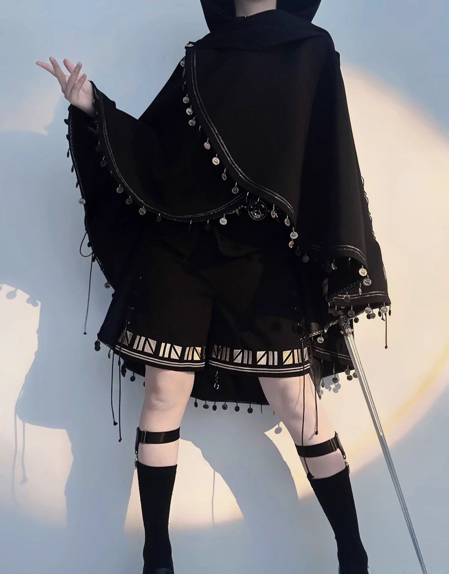Princess Chronicles - Black Cat - Black Ouji Lolita Cape with Cool Cat Ear Hood