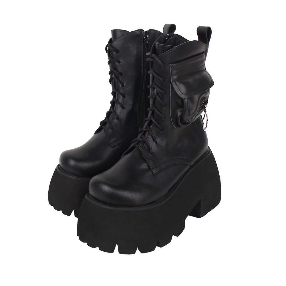 Angelic imprint - Gothic Lolita Black Leather Platform Shoes