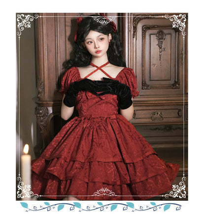 Eieyom - Elegant Lolita Short Sleeve Red Dress