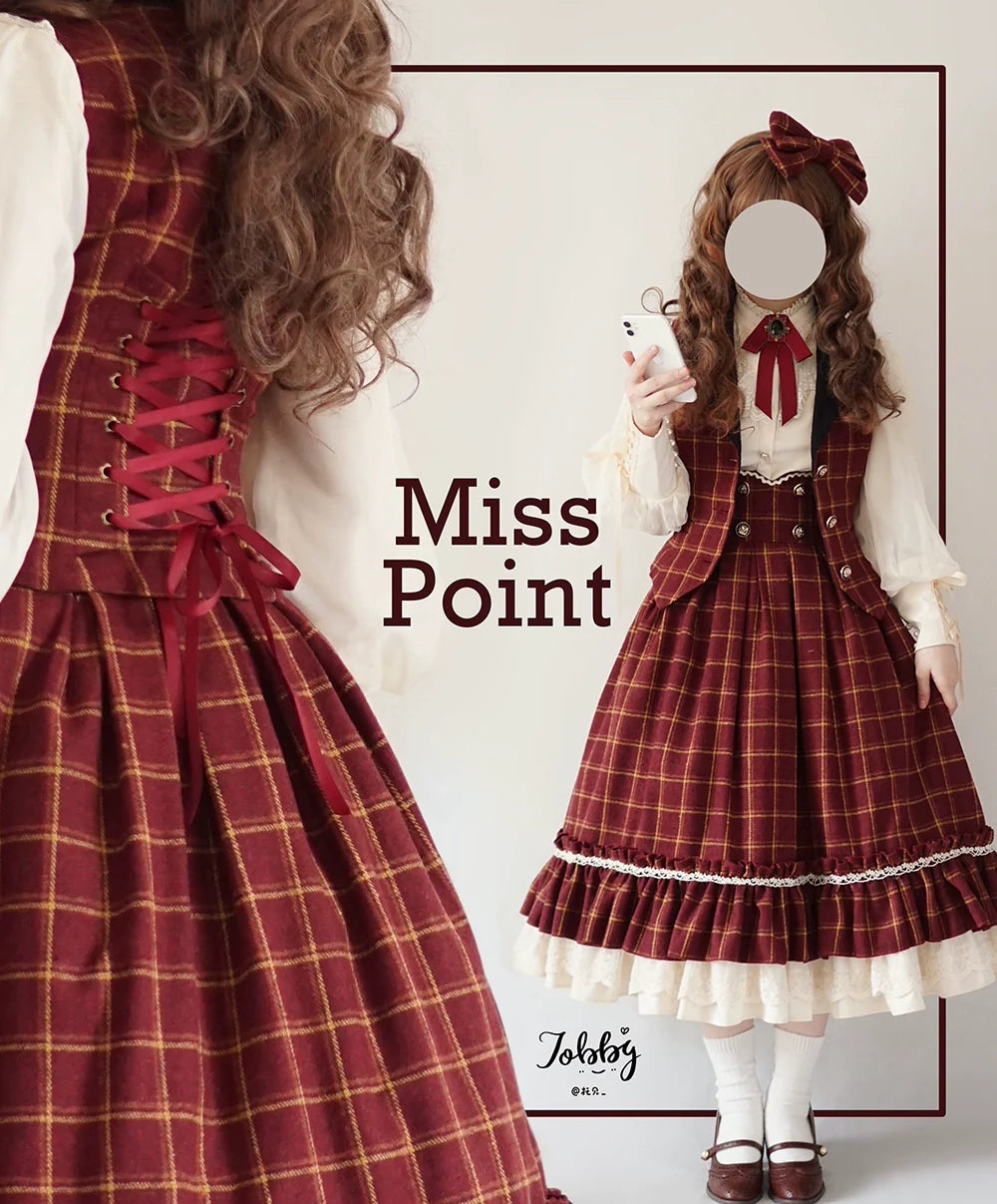 Miss Point - Rose - Elegant Lolita Fishbone Grid Skirt Customized