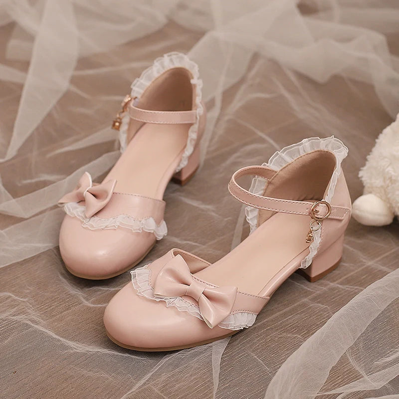 Yana - Sweet Lolita Sandal with Low Chunky Heel and Bow Decoration